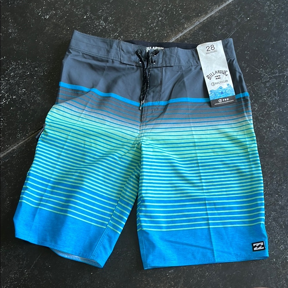 Billabong Striped Blue and Gray Board Shorts